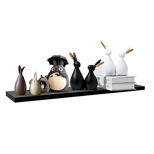 SAUMONIERES Floating Wall Shelves for Bedroom Bathroom Wall Mounted Solid Wood Shelf Storage Decor, Long Black Floating Shelf - color: Black, size: 36 Inch-1 shelf