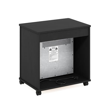 Furinno Jensen Side Table, Fireplace End Table with Wheels, Electric Fireplace Night Stand, Bedside Table, for Living Room, Bedroom, Americano - color: Americano, size: Fireplace with Wheels