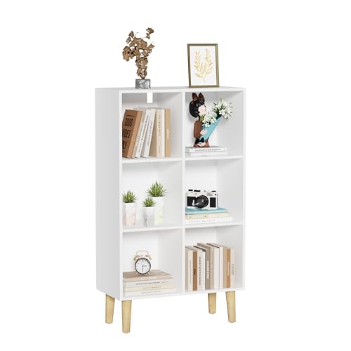6 Cube Bookcase, Wooden Book Shelf Cube Storage Organizer with Legs, 3 Tier Bookshelf Freestanding Open Shelves for Bedroom, Living Room and Home Office (White, 6 Cube Vertical) - color: White, size: 6 Cube Vertical