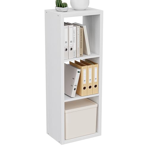 VDNEND Cube Storage Organizer Bookcase, 3 Tier Decorative 11 inch Open Back Cubical Shelf with Thickened Border, Display Bookshelf for Living Room, Home Office, Sturdy Room (White, 3 Cube) - color: White, size: 3 Cube,Standard