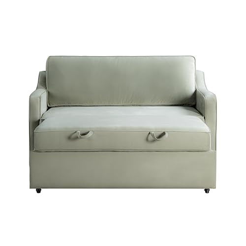 Serta® Santa Cruz 62.2" Convertible Loveseat, Full-Size, Recessed Track Arms, Dream Coil® Comfort, Fingerguard® Pinch Point Protection, Soft Velvet Fabric, Sage