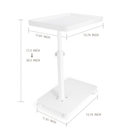 YYW Adjustable C-Shaped End Table with Removable Wheels & Convertible Base - 360° Swivel Height-Adjustable (17.7"-31.5") Sofa/Bedside Table, Minimalist Solid Colors for Modern Spaces (White) | Removable Wheels, 360° Swivel, Convertible Base, Minimalist So