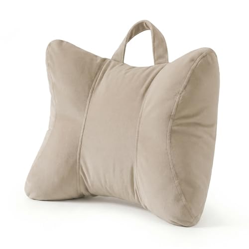 Back Support Cushion for Office Chair and Car Seat, Warm Beige | Ergonomic lumbar support cushion with a removable, washable corduroy cover for comfortable sitting on sofas and recliners - color: Warm Beige