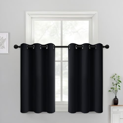 Yakamok Blackout Curtains 38x36 inch Black Thermal Drapes-Kitchen | 2 panels,room darkening,thermal insulated,noise reducing,privacy protection,grommet window treatment,living room study dining - color: Black, size: 38"W x 36"L (Pack of 2)