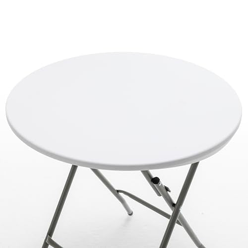 Set of 2, White 24" Round Plastic Folding Table Commercial Portable for Picnic Party Camping Banquet Card Dining Wedding Event Home Kitchen Indoor Outdoor, 30" Height - size: Set of 2