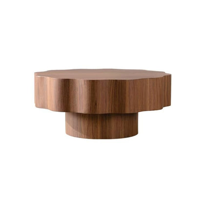 Modern Scalloped Coffee Table 31.5" Round Wood Center Table Wave-Shape Coffee Tea Tables with Pedestal Base for Living Room Apartment Small Space (Walnut) - color: Walnut