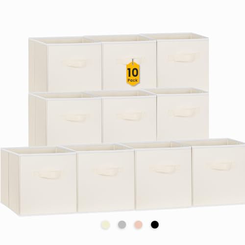Storage Cubes, 11 Inch Clothes Storage Bins with Dual Handles (10 Pack), Fabric Collapsible Storage Bins for Shelves Closet, Cubby Organizer Bins for Clothing Toys Blanket Magazines (Beige) - color: Beige, size: 10 Pack - 11 inches