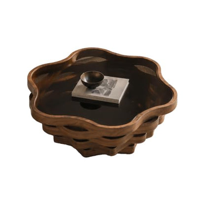35.8" Cloud Coffee Table with Glass Top & Multi-Laye Wave Base | Modern Unique Irregular Center Table for Living Room, Artistic Cocktail Table for Apartment, Wooden Tea Table - Walnut - color: 35.8" Cloud Coffee Table