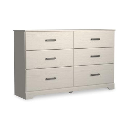 Signature Design by Ashley Stelsie 6 Drawer Bedroom Dresser, White, 60 Inch | Durable engineered wood with replicated grain, 6 deep smooth-gliding drawers, Ample clothing organization - color: White, style: 6 Drawer Dresser