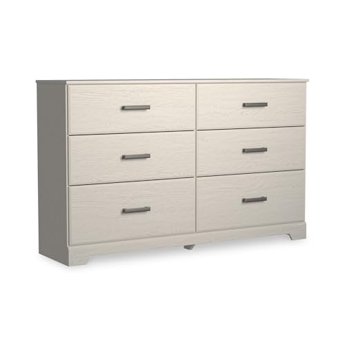 Signature Design by Ashley Stelsie 6 Drawer Bedroom Dresser, White, 60 Inch | Durable engineered wood with replicated grain, 6 deep smooth-gliding drawers, Ample clothing organization - color: White, style: 6 Drawer Dresser