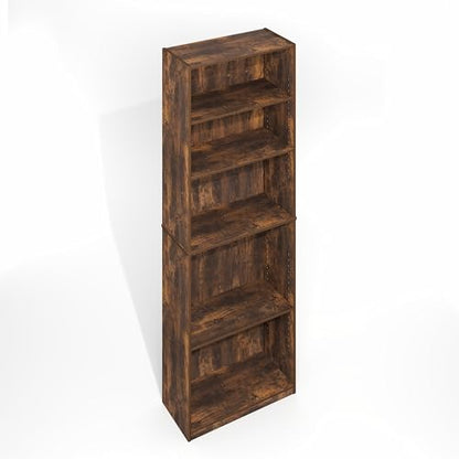 Furinno Jaya Simply Book Shelf, 5-Tier Bookshelf, Bookcase with Adjustable Shelves, 9.5 x 24.5 x 71.2, for Living Room, Bedroom, Home Office, Amber Oak - color: Amber Pine, size: 5-Tier, 9.5 x 24.5 x 71