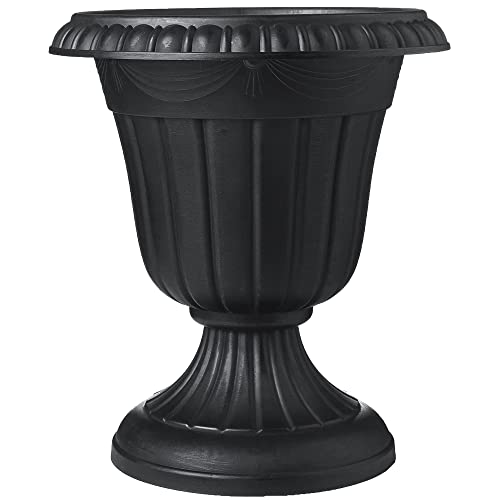 Arcadia Garden Products PL00BK Classic Traditional Plastic Urn Planter, 16” x 18”, Black - color: Black, size: 16" x 18"