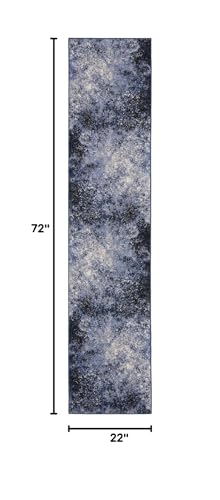 Nourison Home Passion Light Blue Black 1'10" x 6' Area Rug - Easy Clean, Non Shedding, Bed Room, Living Room, Dining Room, Kitchen (6' Runner) - color: Light Blue Black, size: 1'10" x 6' (Runner)