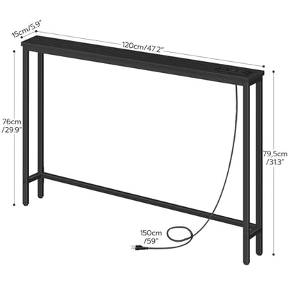 HOOBRO 47.2" Narrow Console Table with Power Outlet, 5.9" Behind Couch Table with Charging Station, Long Sofa Side Table, Skinny Entryway Table for Living Room, Hallway, Foyer, Black BB15XG01G1 - color: Black, size: 47.2"L x 5.9"W x 31.5"H