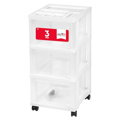 IRIS USA 3-Drawer Rolling Storage Cart, White/Clear | Keep classroom supplies, teacher essentials, craft materials, and learning tools organized with easy-access drawers. - size: 3 Drawer