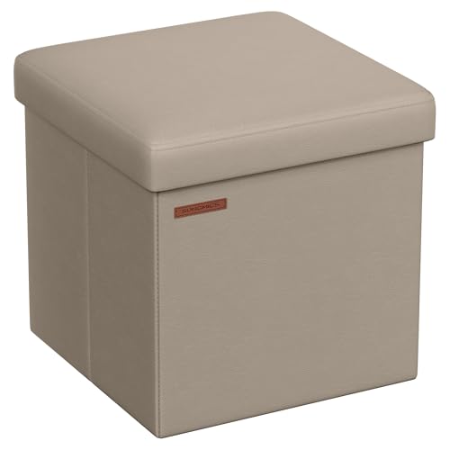 SONGMICS Mazie Collection - 15 Inches Ottoman with Storage, Footstool, Storage Ottoman, Load 660 lb, for Dorm, Living Room, Bedroom, Synthetic Leather, Camel Brown ULSF010K03 - color: Camel Brown