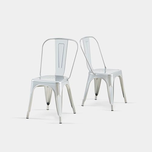 AC Pacific 18 Inch Seat Height Industrial Metal Dining Chairs, Stackable Kitchen or Bar Seat, Durable Modern Design, Versatile Accent Furniture, Set of 2, Silver - color: Silver, size: Set of 2