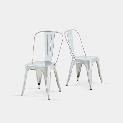 AC Pacific 18 Inch Seat Height Industrial Metal Dining Chairs, Stackable Kitchen or Bar Seat, Durable Modern Design, Versatile Accent Furniture, Set of 2, Silver - color: Silver, size: Set of 2