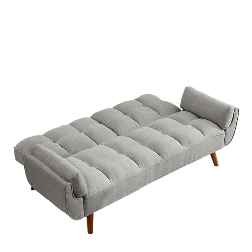 Futon Sofa Bed Modern Convertible Sleeper Sofa, 75” Linen Twin Size Futon Couch Comfy Recliner Sofa Couch with Adjustable Split Backrest for Living Room Small Spaces, Grey - color: Grey