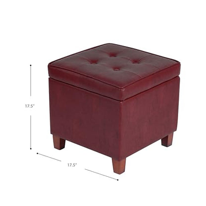 HomePop 18" Leatherette Tufted Square Storage Ottoman - Red - color: Red