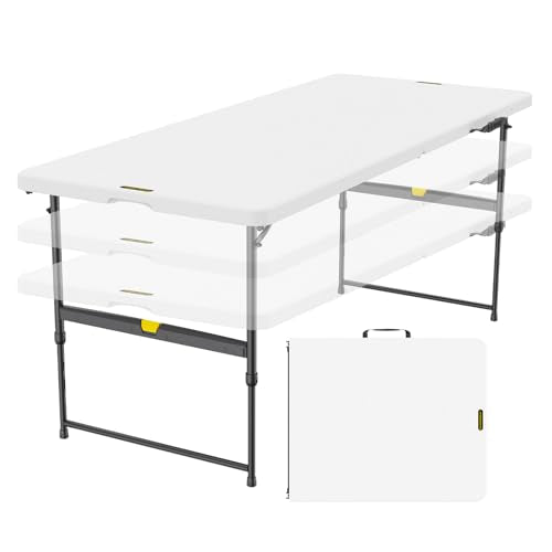 FanttikOutdoor Folding Table 6ft Quick Adjust 3 Heights Picnic Party Dining | One-Handed Adjustable Height, Fixing Lock, Carry Handle Heavy Duty Portable Fold-in-Half, Indoor Outdoor Zeta X6 Pro - color: Granite White