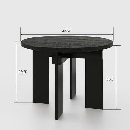 Rophefx 44.9" Round Dining Table for 4-6, Farmhouse Kitchen Table, Black | Modern wood table seats 4 to 6, with adjustable foot pads for stability in dining rooms, kitchens, or breakfast areas - color: Black