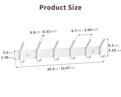 Coat Rack Wall Mount Hooks - 15 Inch White Metal 6-Hook Rack(1 Pack) | Modern Kids Room, Entryway & Bathroom Hanger for Towels, Coats, Purses, Bags - color: White, size: 1 Pack