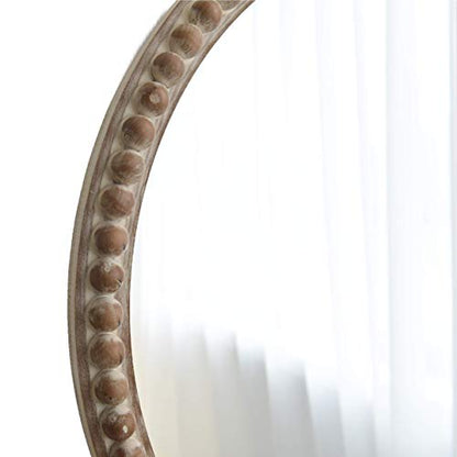 COZAYH Distressed Wood Frame Accent Mirror, Rustic Farmhouse Style Decorative Wall Mirror (Round) - size: 29.2"L x 1"W