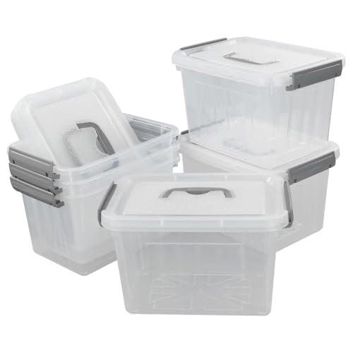 6-Pack Plastic Storage Box, 6 L Clear Storage Bins with Lid | 10.6"L x 7.6"W x 6.3"H, Integrated Top Handle, SecureLatches, Versatile For Craft, Cosmetic And Small Supply Storage - size: 6 L