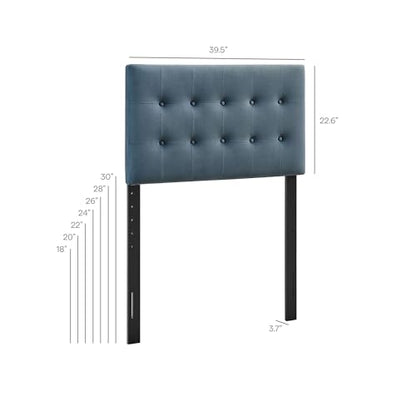 Modway Emily Twin Size Performance Velvet Headboard in Cadet Blue - Stain-Resistant Velvet Upholstery with Button Tufting and 7 Adjustable Height Positions - color: Cadet Blue, size: Twin