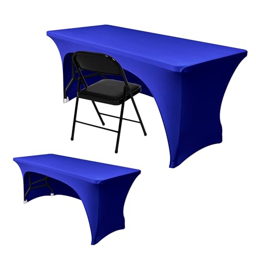 Nasitos 2 Pack Fitted Royal Blue 8ft Tablecloth-Open Back Spandex Fabric Table Covers, Washable and Wrinkle Resistant Table Cloth for Trade Show, Parties, Weddings, Events, Vendor Booth - color: Royal Blue, size: 8FT
