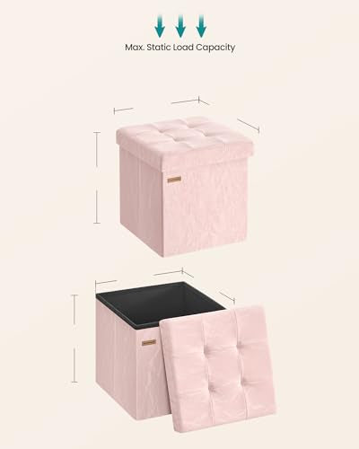 SONGMICS Storage Ottoman, Textured PU Leather Footstool, Foldable Footrest with Cushion, for Living Room and Bedroom, 15 x 15 x 15 Inch, Pink, Minota Collection ULSF522SA01 - color: Pink (Wthout Legs)