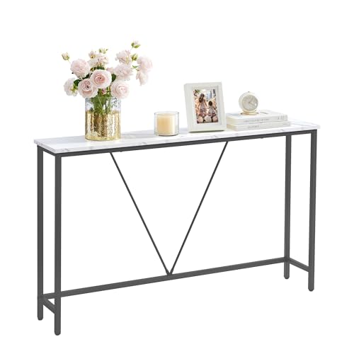 VASAGLE Console Sofa Table, Narrow Entryway Table, for Living Room, Bedroom, Easy Assembly, Marble White and Ink Black ULNT020W01 - color: Marble White + Ink Black, size: 9.1"D x 47.2"W x 29.1"H