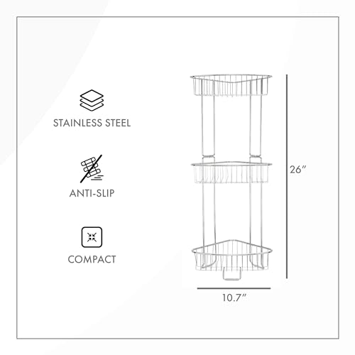 ToiletTree Products Stainless Steel Floor Shower Caddy - Corner Caddy Shelf for Bathroom and Bath Storage - Rust-Proof Caddy for Shampoo, Soap, and More