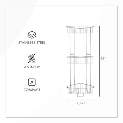 ToiletTree Products Stainless Steel Floor Shower Caddy - Corner Caddy Shelf for Bathroom and Bath Storage - Rust-Proof Caddy for Shampoo, Soap, and More