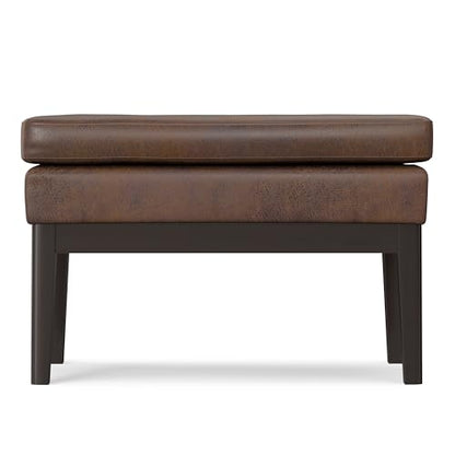 SIMPLIHOME Carlson Small Ottoman Bench - 27 inch Wide Upholstered Woven Fabric Rectangle Ottoman in Distressed Chestnut Brown, Mid Century Modern Bench for Bedroom or Living Room with Padded Seat - color: Distressed Chestnut Brown, style: Small Ottoman Be
