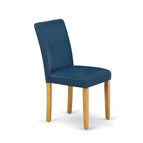 East West Furniture ABP4T55 Abbott Parson Kitchen Chairs - Oasis Blue Faux Leather Padded Dining Chairs, Set of 2, Oak - color: Abp4t55