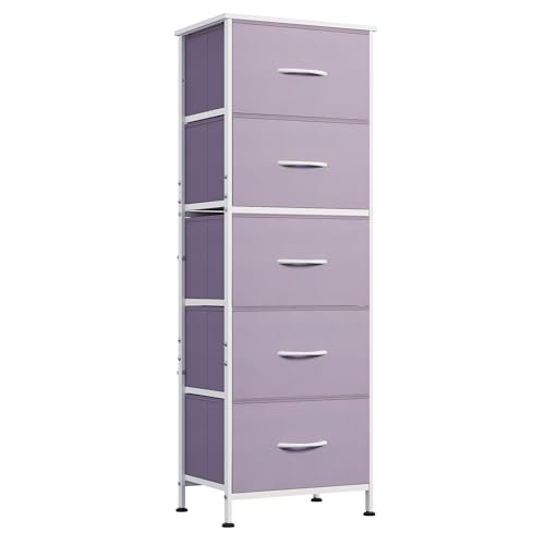 WLIVE Tall Dresser for Bedroom, 5 Drawer Dresser, Purple | 5 vertical fabric drawers, Tall vertical design, Bedroom or closet use, Dresser for small spaces, Chest of drawers - color: Purple