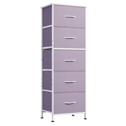 WLIVE Tall Dresser for Bedroom, 5 Drawer Dresser, Purple | 5 vertical fabric drawers, Tall vertical design, Bedroom or closet use, Dresser for small spaces, Chest of drawers - color: Purple