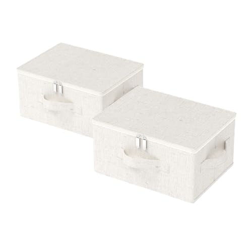 Underbed Storage Baskets with Lids,15.7x11.8x7.8in,Beige,2 Pack | Storage Boxes with Soft Cloth Handles,Thick PP Sheet Wardrobe Containers,Washable Drawer Organizer,Under Bed Bins for closet - color: Beige, size: 15.7x11.8x7.8 in(2 Pack)