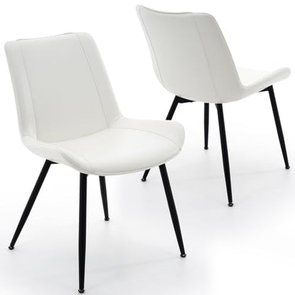Dining Chairs Set of 2, PU Leather Armless with Metal Legs Pearl White | Fits Dining Rooms, Kitchens, Waiting room, Living rooms, Offices & Cafes, Easy to Clean Easy to assemble Adjustable Foot Pads - color: Pearl White