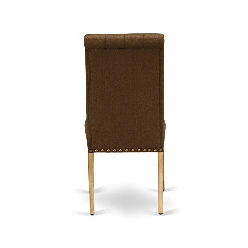 East West Furniture DLBR3-OAK-18 3 Piece Kitchen Table & Chairs Set Contains a Round Dining Table with Dropleaf and 2 Brown Linen Linen Fabric Upholstered Chairs, 42x42 Inch, Oak - color: Dlbr3-oak-18