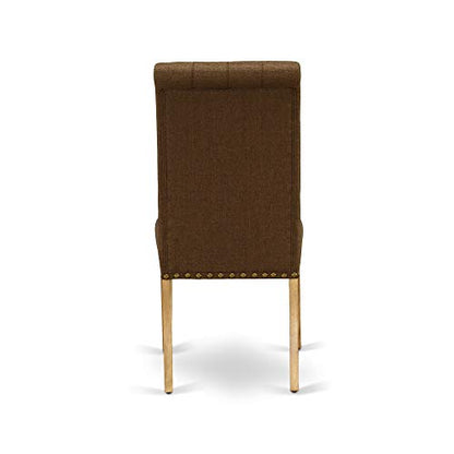 East West Furniture DLBR3-OAK-18 3 Piece Kitchen Table & Chairs Set Contains a Round Dining Table with Dropleaf and 2 Brown Linen Linen Fabric Upholstered Chairs, 42x42 Inch, Oak - color: Dlbr3-oak-18