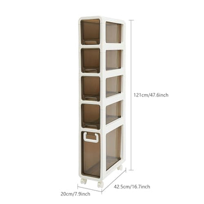 5-Tier Slim Bathroom Storage Cabinet,Narrow Floor Cabinets with Drawers and Wheels,Rolling Narrow Organizer for Small Spaces,Kitchen,Laundry,7.9”W - size: 5-Tier-7.9”W