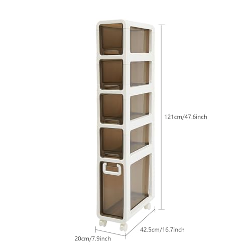 5-Tier Slim Bathroom Storage Cabinet,Narrow Floor Cabinets with Drawers and Wheels,Rolling Narrow Organizer for Small Spaces,Kitchen,Laundry,7.9”W - size: 5-Tier-7.9”W