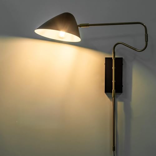 Modern Black Plug in Swing Arm Wall Sconce with Switch, 1 Pack | Adjustable Rotatable Bedside Lamp Wall Mount Lighting Fixture for Bedroom, Living Room with On/Off Switch Cord Over Bed - color: B-1 Pack