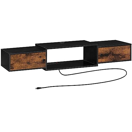 HOOBRO 55" Floating TV Stand with Power Outlet, Modern Wall Mounted Media Console Shelf Cabinet for Under TV Storage, Entertainment Center, Living Room, Bedroom, Rustic Brown and Black BF11DS01 - color: Rustic Brown + Black