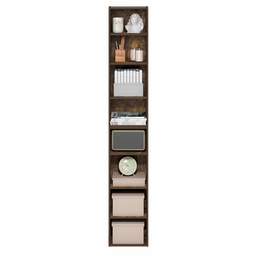 Furinno PASIR Book Shelf, 8-Tier Bookshelf, Bookcase with Open Shelf, 9.3 x 11.8 x 70.9, for Living Room, Bedroom, Home Office, Amber Pine - color: Amber Pine, size: 8-Tier, 12-Inch