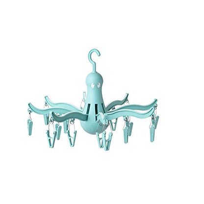 PRESSA 8-Claw Octopus Hanging Dryer 16 Clothes pegs, Easy to fold and Place -Turquoise - color: Turquoise