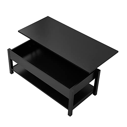 Panana Lift Top Coffee Table with Hidden Compartment and Open Shelf, Lift Tabletop Pop-Up Tea Table for Living Room, 45.28" L, Black - color: Black